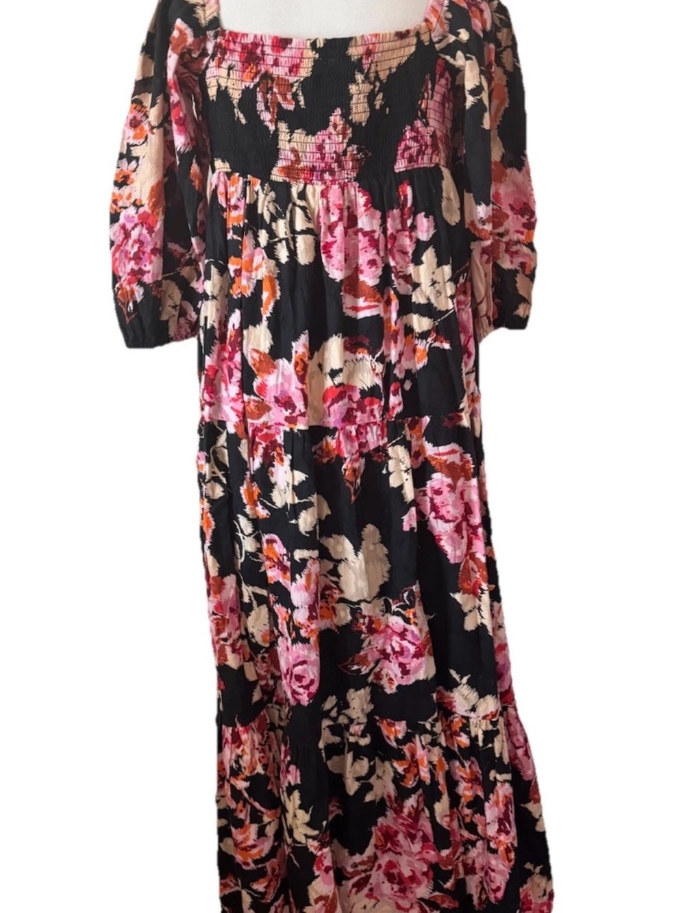 Anthropologie Somerset Floral Puff Sleeve Maxi Dress Black Pink Medium NWT - Picture 13 of 15